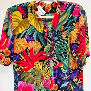 3/$25🌼Vintage Della Spiga Tropical Button-Up Tee Size 6 GUC Shoulder Pads